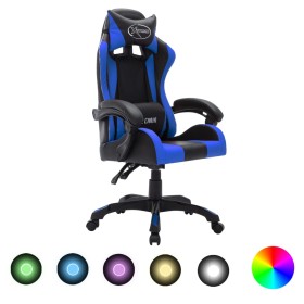 Silla gaming con luces LED RGB cuero sintético azul y negro de vidaXL, Sillas de oficina - Ref: Foro24-287996, Precio: 187,72...