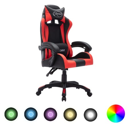 Silla gaming con luces LED RGB cuero sintético rojo y negro de vidaXL, Sillas de oficina - Ref: Foro24-287997, Precio: 187,99...