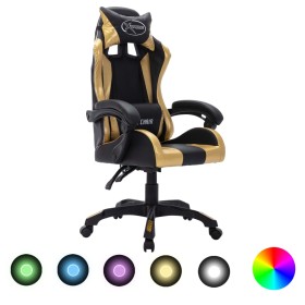 Gaming chair with RGB LED lights gold and black synthetic leather by vidaXL, Office chairs - Ref: Foro24-287998, Price: 187,9...