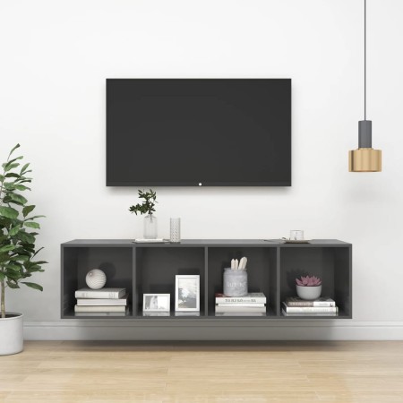 Glossy gray plywood wall TV cabinet 37x37x142.5 cm by vidaXL, TV Furniture - Ref: Foro24-805497, Price: 60,72 €, Discount: %