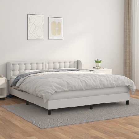 Cama box spring con colchón cuero sintético blanco 160x200 cm de vidaXL, Camas y somieres - Ref: Foro24-3127320, Precio: 470,...