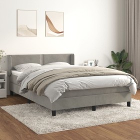 Box spring bed with light gray velvet mattress 140x190 cm by vidaXL, Beds and slatted bases - Ref: Foro24-3130895, Price: 452...