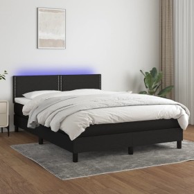 Box spring bed mattress and LED lights black fabric 140x190 cm by vidaXL, Beds and slatted bases - Ref: Foro24-3133071, Price...