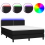 Box spring bed mattress and LED lights black fabric 140x200 cm by vidaXL, Beds and slatted bases - Ref: Foro24-3133079, Price...