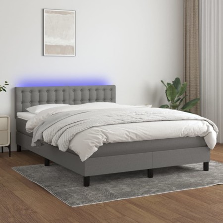 Cama box spring colchón y luces LED tela gris oscuro 140x200 cm de vidaXL, Camas y somieres - Ref: Foro24-3133478, Precio: 45...