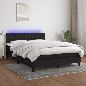 Box spring bed mattress and LED lights black fabric 140x190 cm by vidaXL, Beds and slatted bases - Ref: Foro24-3133471, Price...