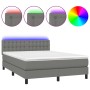 Boxspringbettmatratze und LED-Leuchten dunkelgrauer Stoff 140x190 cm von vidaXL, Betten und Lattenroste - Ref: Foro24-3133470...