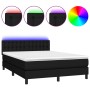 Box spring bed mattress and LED lights black fabric 140x200 cm by vidaXL, Beds and slatted bases - Ref: Foro24-3133479, Price...