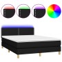 Box spring bed mattress and LED lights black fabric 140x200 cm by vidaXL, Beds and slatted bases - Ref: Foro24-3133639, Price...