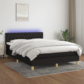 Box spring bed mattress and LED lights black fabric 140x190 cm by vidaXL, Beds and slatted bases - Ref: Foro24-3133951, Price...