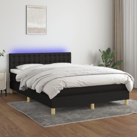 Box spring bed mattress and LED lights black fabric 140x200 cm by vidaXL, Beds and slatted bases - Ref: Foro24-3134039, Price...