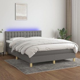 Box spring bed mattress and LED lights dark gray fabric 140x190 cm by vidaXL, Beds and slatted bases - Ref: Foro24-3134030, P...