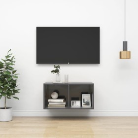 Mueble TV de pared madera contrachapada gris brillo 37x37x72 cm de vidaXL, Muebles TV - Ref: Foro24-805479, Precio: 38,74 €, ...