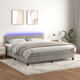 Box spring bed with mattress and LED light gray velvet 180x200 cm by vidaXL, Beds and slatted bases - Ref: Foro24-3134357, Pr...