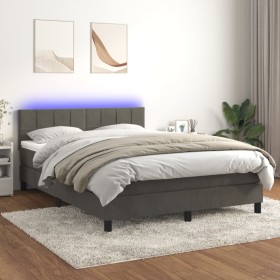 Box spring bed with mattress and LED dark gray velvet 140x200 cm by vidaXL, Beds and slatted bases - Ref: Foro24-3134406, Pri...