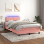 Box spring bed with mattress and LED pink velvet 120x200 cm by vidaXL, Beds and slatted bases - Ref: Foro24-3134398, Price: 4...