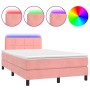 Box spring bed with mattress and LED pink velvet 120x200 cm by vidaXL, Beds and slatted bases - Ref: Foro24-3134398, Price: 4...