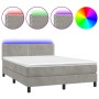 Box spring bed with mattress and LED light gray velvet 140x190 cm by vidaXL, Beds and slatted bases - Ref: Foro24-3134339, Pr...