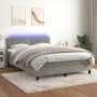 Box spring bed with mattress and LED light gray velvet 140x200 cm by vidaXL, Beds and slatted bases - Ref: Foro24-3134345, Pr...