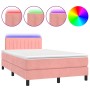 Box spring bed with mattress and LED pink velvet 120x200 cm by vidaXL, Beds and slatted bases - Ref: Foro24-3134518, Price: 4...