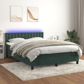 Box spring bed with mattress and LED dark green velvet 140x200cm by vidaXL, Beds and slatted bases - Ref: Foro24-3134648, Pri...