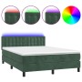 Box spring bed with mattress and LED dark green velvet 140x200cm by vidaXL, Beds and slatted bases - Ref: Foro24-3134648, Pri...