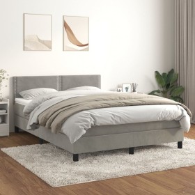 Box spring bed with light gray velvet mattress 140x190 cm by vidaXL, Beds and slatted bases - Ref: Foro24-3141239, Price: 415...