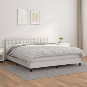 Box spring bed with white synthetic leather mattress 160x200 cm by vidaXL, Beds and slatted bases - Ref: Foro24-3141132, Pric...