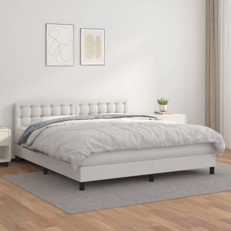 Cama box spring con colchón cuero sintético blanco 160x200 cm de vidaXL, Camas y somieres - Ref: Foro24-3141132, Precio: 474,...