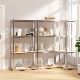 4-level shelving unit, 3 units, steel with plywood shelves, silver by vidaXL, Industrial shelving - Ref: Foro24-3154137, Pric...