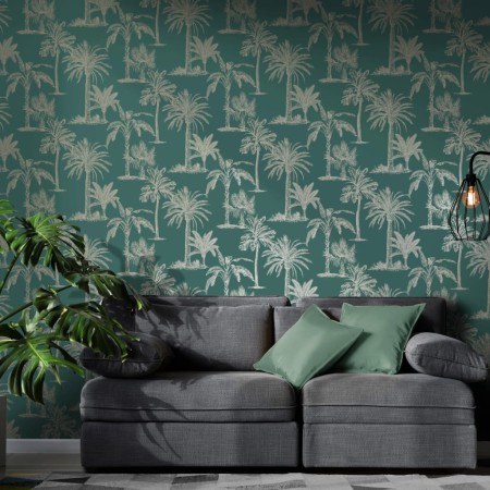 DUTCH WALLCOVERINGS Papel pintado árbol tropical verde azulado y plata de DUTCH WALLCOVERINGS, Papel pintado - Ref: Foro24-43...