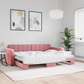 Pink velvet trundle sofa bed 80x200 cm by vidaXL, Beds and slatted bases - Ref: Foro24-3196925, Price: 272,71 €, Discount: %