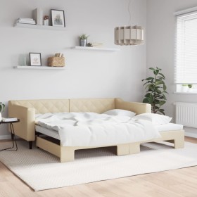 Trundle sofa bed cream fabric 100x200 cm by vidaXL, Beds and slatted bases - Ref: Foro24-3197435, Price: 283,13 €, Discount: %