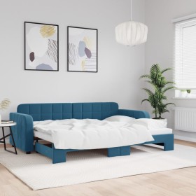 Blue velvet trundle sofa bed 80x200 cm by vidaXL, Beds and slatted bases - Ref: Foro24-3196921, Price: 305,99 €, Discount: %