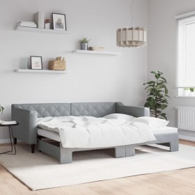 Trundle sofa bed light gray fabric 90x190 cm by vidaXL, Beds and slatted bases - Ref: Foro24-3197436, Price: 292,99 €, Discou...