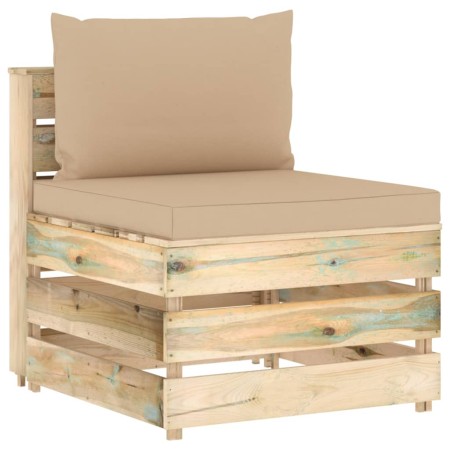 Zentrales Sektionssofa mit Kissen aus grau imprägniertem Holz von vidaXL, Modulare Sofas für den Außenbereich - Ref: Foro24-3...