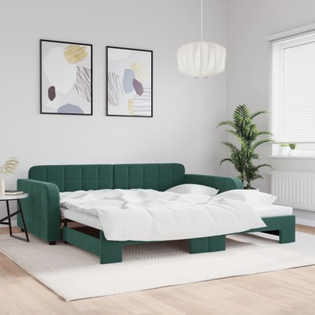 Dark green velvet trundle sofa bed 100x200 cm by vidaXL, Beds and slatted bases - Ref: Foro24-3196938, Price: 315,99 €, Disco...