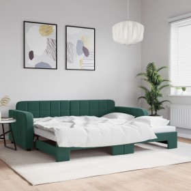 Dark green velvet trundle sofa bed 90x200 cm by vidaXL, Beds and slatted bases - Ref: Foro24-3196931, Price: 272,99 €, Discou...