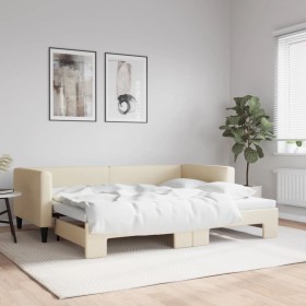 Trundle sofa bed cream fabric 90x200 cm by vidaXL, Beds and slatted bases - Ref: Foro24-3196582, Price: 333,99 €, Discount: %