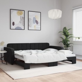 Black velvet trundle sofa bed 90x190 cm by vidaXL, Beds and slatted bases - Ref: Foro24-3196944, Price: 292,99 €, Discount: %