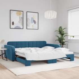 Blue velvet trundle sofa bed 100x200 cm by vidaXL, Beds and slatted bases - Ref: Foro24-3196935, Price: 311,20 €, Discount: %