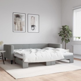 Trundle sofa bed light gray fabric 90x190 cm by vidaXL, Beds and slatted bases - Ref: Foro24-3196588, Price: 280,99 €, Discou...