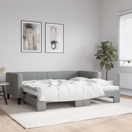 Trundle sofa bed light gray fabric 90x190 cm by vidaXL, Beds and slatted bases - Ref: Foro24-3196588, Price: 265,76 €, Discou...