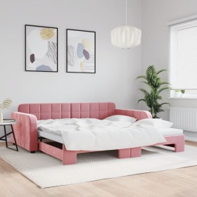 Pink velvet trundle sofa bed 100x200 cm by vidaXL, Beds and slatted bases - Ref: Foro24-3196939, Price: 307,99 €, Discount: %