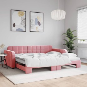 Pink velvet trundle sofa bed 90x200 cm by vidaXL, Beds and slatted bases - Ref: Foro24-3196932, Price: 301,99 €, Discount: %