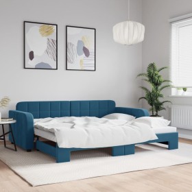 Blue velvet trundle sofa bed 90x200 cm by vidaXL, Beds and slatted bases - Ref: Foro24-3196928, Price: 274,33 €, Discount: %