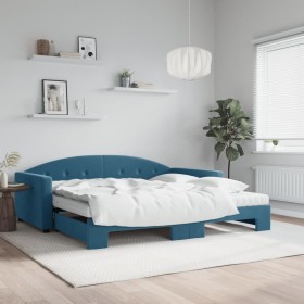 Trundle sofa bed with blue velvet mattress 100x200 cm by vidaXL, Beds and slatted bases - Ref: Foro24-3197331, Price: 461,99 ...