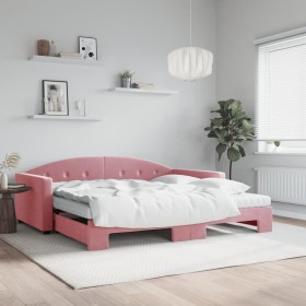 Trundle sofa bed with pink velvet mattress 100x200 cm by vidaXL, Beds and slatted bases - Ref: Foro24-3197335, Price: 590,99 ...