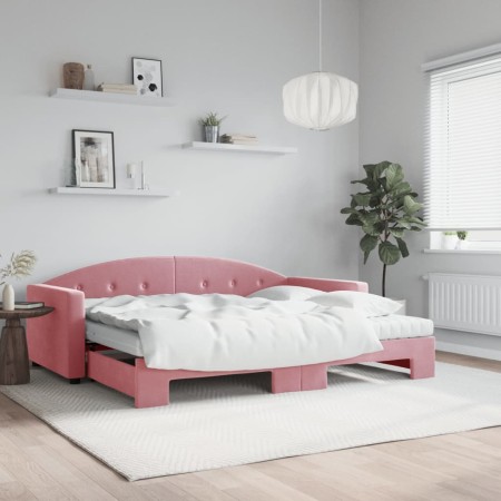 Sofá cama nido con colchón terciopelo rosa 90x200 cm de vidaXL, Camas y somieres - Ref: Foro24-3197328, Precio: 436,93 €, Des...