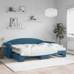 Trundle sofa bed with blue velvet mattress 80x200 cm by vidaXL, Beds and slatted bases - Ref: Foro24-3197317, Price: 401,37 €...